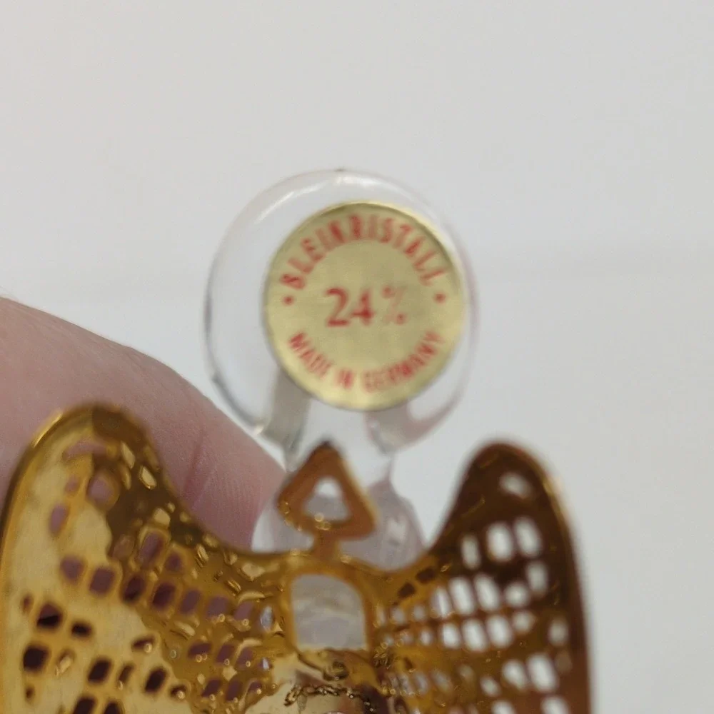 NIB Vtg Gorham Full Lead Crystal Angel Christmas Tree Ornament Gold‎ Metal Wings